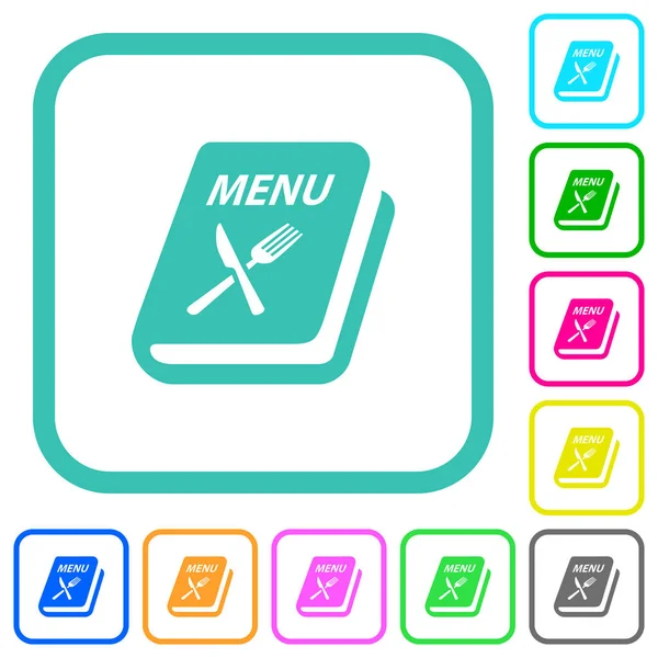 Menu Fork Knife Vivid Colored Flat Icons Curved Borders White — Stock Vector