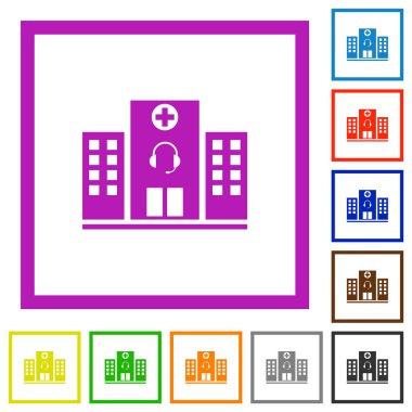 Tıbbi yardım düz renk simgeleri beyaz arkaplanda kare çerçeveler