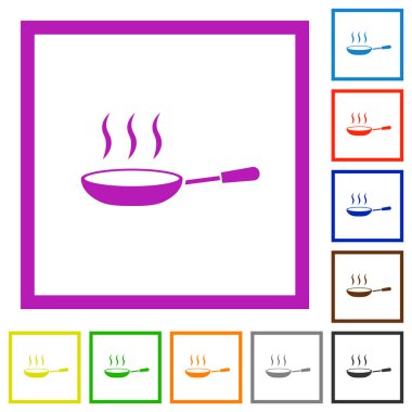 Beyaz arkaplanda kare çerçeveli tava yassı renk simgeleri buharlaştırılıyor
