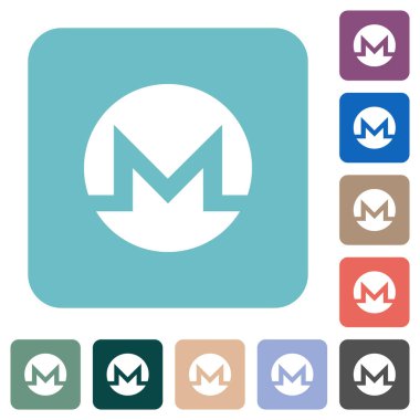 Monero dijital kripto para birimi beyaz düz simgeler renkli yuvarlak kare arkaplanlar