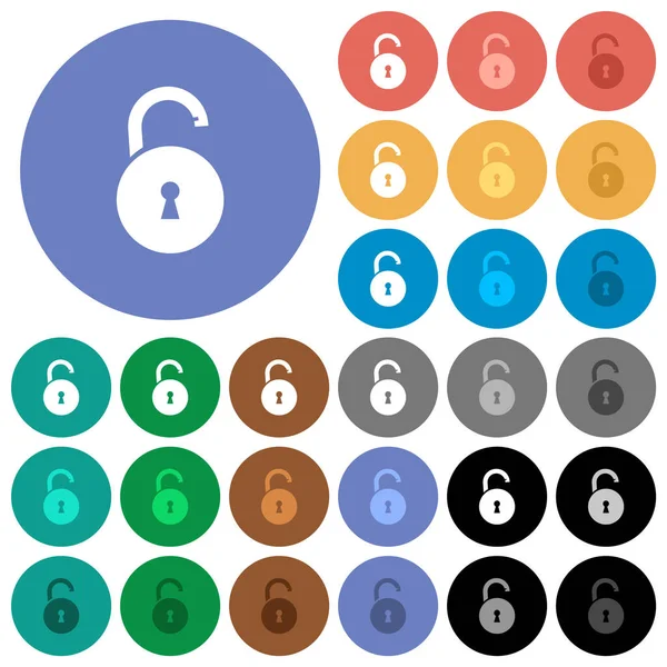 Unlocked Padlock Keyhole Multi Colored Flat Icons Backgrounds Included White — Stock Vector