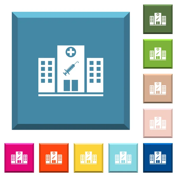 Estação Vacinação Ícones Brancos Botões Quadrados Afiados Várias Cores Moda — Vetor de Stock
