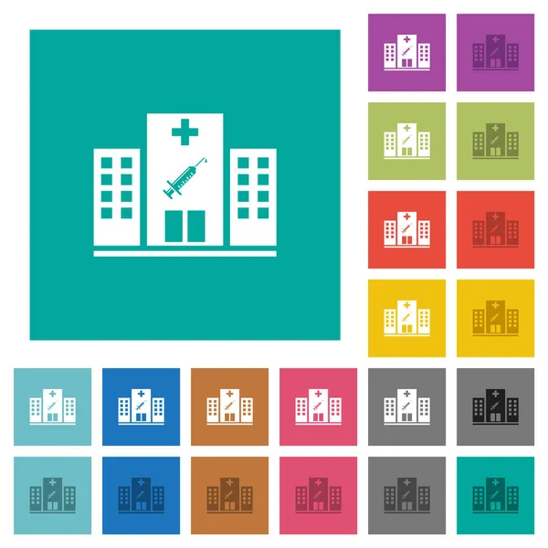 Estação Vacinação Ícones Planos Multi Coloridos Fundos Quadrados Simples Variações — Vetor de Stock