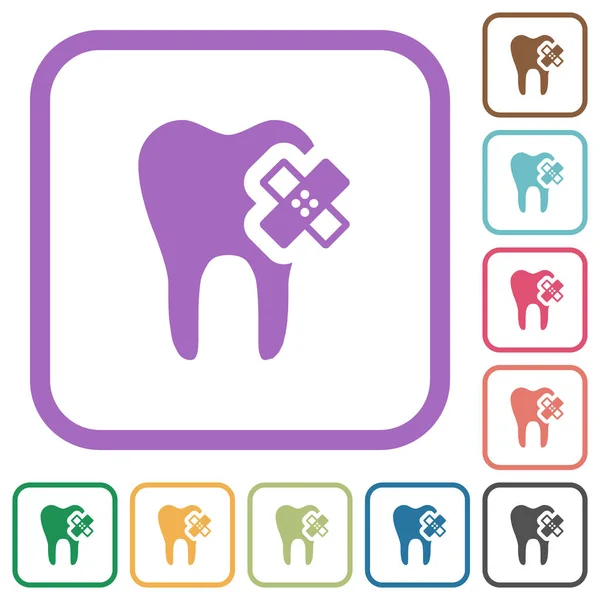 Cura Dentale Icone Semplici Colori Cornici Quadrate Arrotondate Sfondo Bianco — Vettoriale Stock