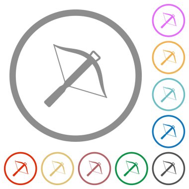 Beyaz arkaplanda yuvarlak çizgilerde arbalet düz renk simgeleri