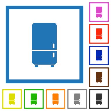 Buzdolabı düz renk simgeleri beyaz arkaplanda kare çerçeveler