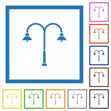 Beyaz arkaplanda kare çerçeveli sokak ışığı düz renk simgeleri