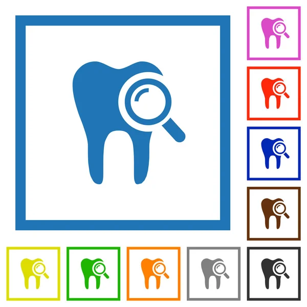 Esame Dentale Icone Colori Piatti Cornici Quadrate Sfondo Bianco — Vettoriale Stock