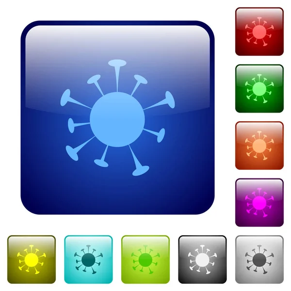 Corona Virus Icons Rounded Square Color Glossy Button Set — Vector de stock