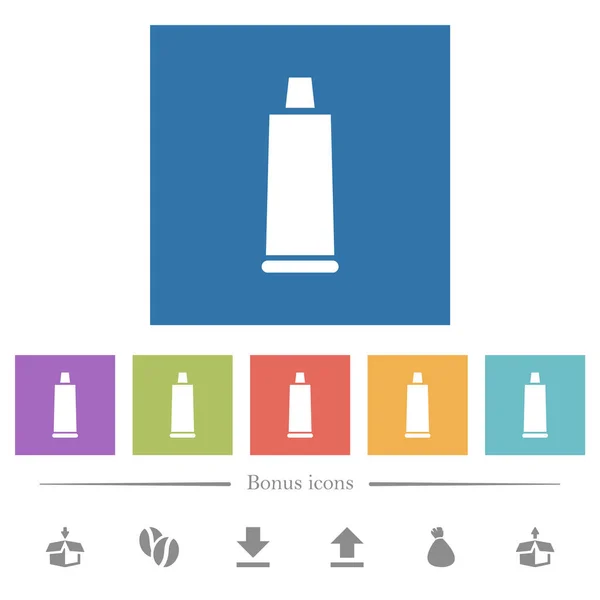 Zahnpastatube Flache Weiße Symbole Quadratischen Hintergründen Bonussymbole Enthalten — Stockvektor