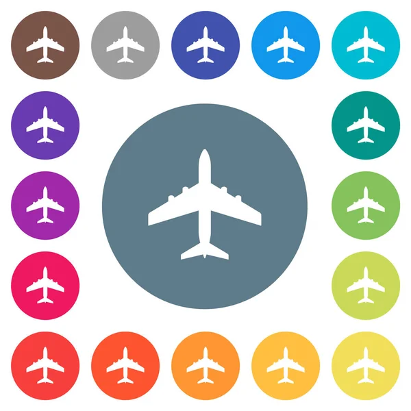 Passenger Aircraft Flat White Icons Color Backgrounds Background Color Variations — Stock Vector