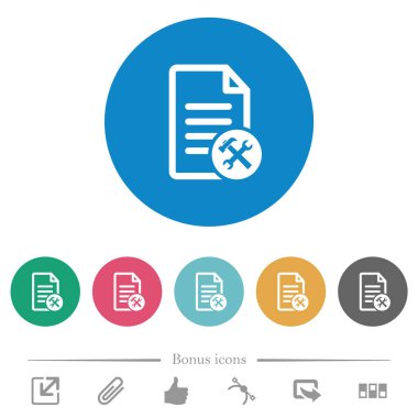 Döküman araçları yuvarlak renk arkaplan düz beyaz simgeler. 6 bonus simgesi dahil.