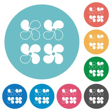 Otomobil vantilatörü düz beyaz simgeleri yuvarlak renk arkaplanmasında