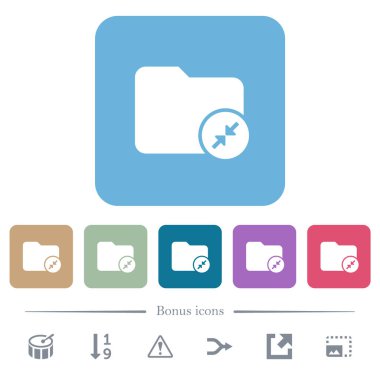 Renkli yuvarlak kare arkaplan üzerine dizin beyaz düz simgeleri sıkıştırın. 6 bonus simgesi dahil