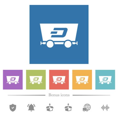 Dash kripto para birimi kare arkaplanlarda düz beyaz simgeler çıkarıyor. 6 bonus simgesi dahil.