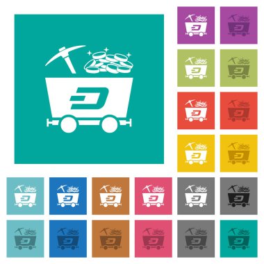 Dash kripto para birimi madenciliği, arka planda çok renkli düz simgeler. Uçan veya etkin efektler için beyaz ve koyu simge varyasyonları.