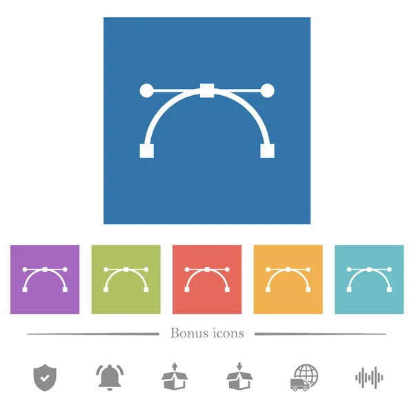Vector Curve Bewerken Punten Platte Witte Pictogrammen Vierkante Achtergronden Bonus — Stockvector