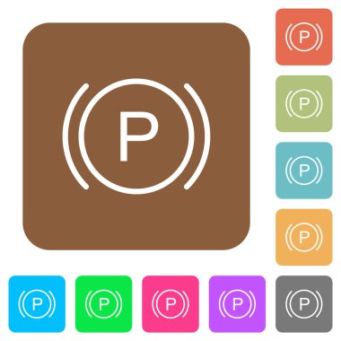 Yuvarlak kare renkli arkaplanlarda araba paneli fren uyarısı düz simgeleri.