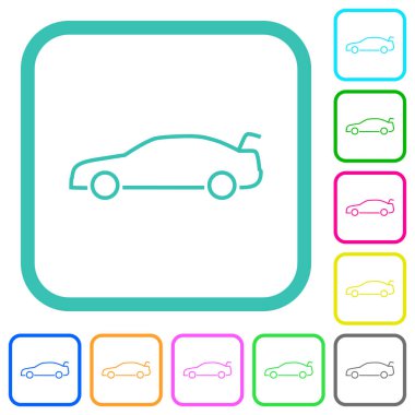 Araba bagajı beyaz arkaplan üzerinde eğri kenarlıklarda canlı renkli düz simgeler göstergesi