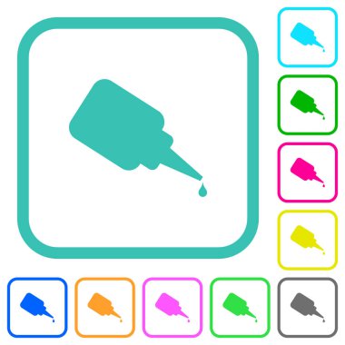 Beyaz arkaplanda eğri kenarlıklarda süper yapıştırıcı renkli düz simgeler