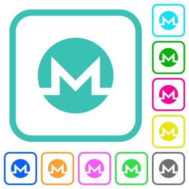 Monero dijital kripto para birimi beyaz arkaplan üzerinde eğri kenarlı düz simgeler