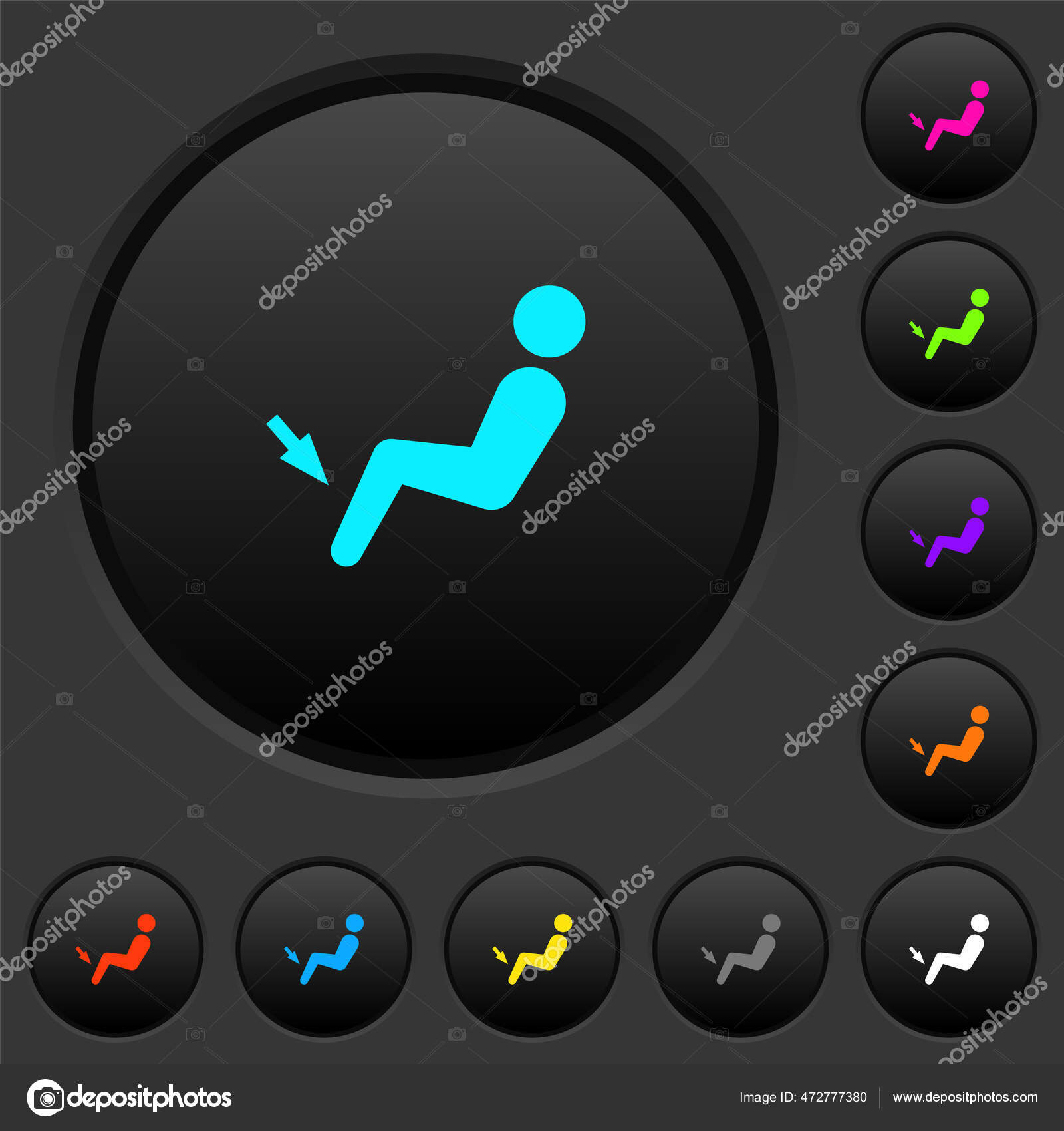 Car Air Flow Direction Foot Dark Push Buttons Vivid Color Stock Vector