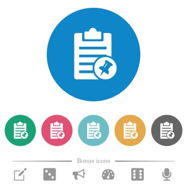 Yuvarlak renkli arka planlarda düz beyaz simgeler. 6 bonus simgesi dahil.