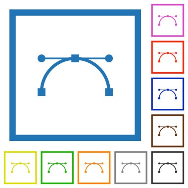 Vektör eğrisi ve beyaz arkaplan üzerindeki kare çerçevelerdeki düz renk simgelerini düzenler