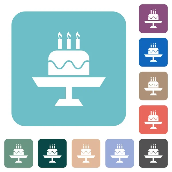 Geburtstagstorte Mit Kerzen Weiße Flache Symbole Auf Farbig Abgerundeten Quadratischen — Stockvektor