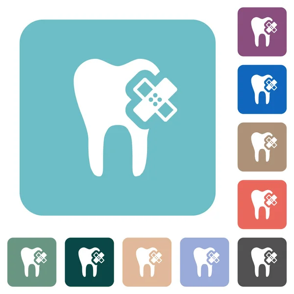 Dental Care White Flat Icons Color Rounded Square Backgrounds — Stock Vector