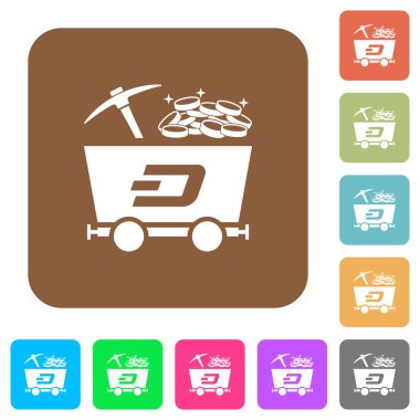 Yuvarlak kare renkli arkaplanlarda hazine dairesi simgeleri olan Dash kripto para birimi madenciliği.