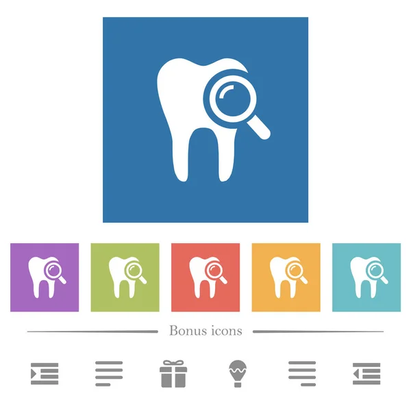 正方形の背景に歯科検査フラットホワイトアイコン ボーナスアイコン6種 — ストックベクタ