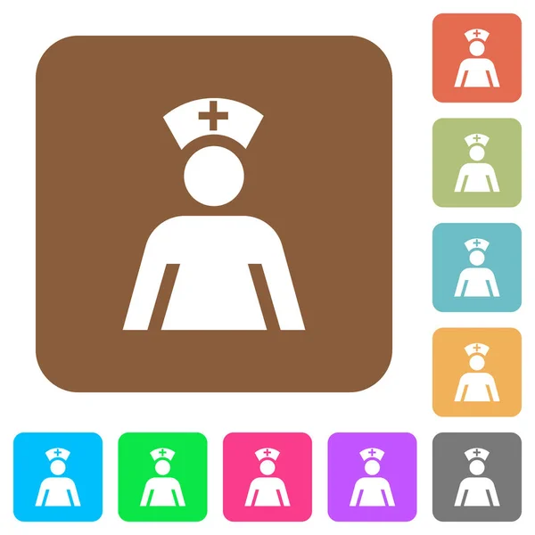 丸みを帯びた正方形の鮮やかな色の背景に看護師フラットアイコン — ストックベクタ