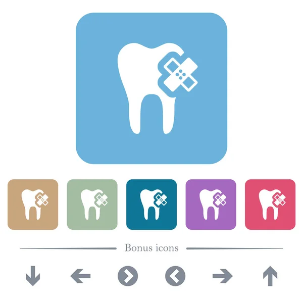 Cura Dentale Icone Piatte Bianche Sfondi Quadrati Arrotondati Colori Icone — Vettoriale Stock