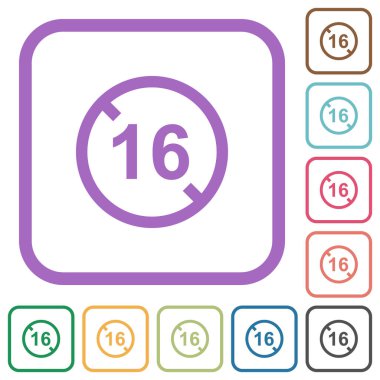 Beyaz arkaplanda yuvarlak kare çerçevelerde 16 basit simgenin altına izin verilmiyor