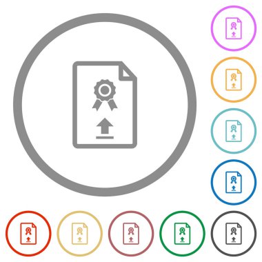 Sertifika düz renk simgelerini beyaz arkaplanda yuvarlak ana hatlarla yükle