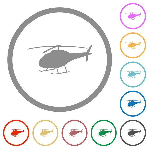 Helikopter Silhouette Flache Farbsymbole Runden Umrissen Auf Weißem Hintergrund — Stockvektor
