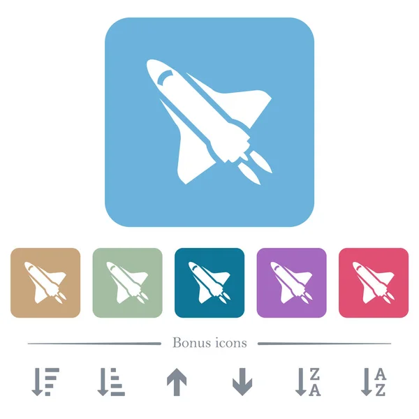 Space Shuttle Propulsion White Flat Icons Color Rounded Square Backgrounds — Stock Vector