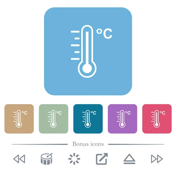 Celsius Thermometer Warm Temperature White Flat Icons Color Rounded Square — Stock Vector