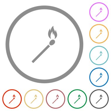 Beyaz arkaplanda kibrit çöpü düz renk simgeleri yakılıyor