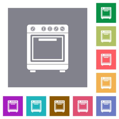 Basit renk kare arkaplan üzerindeki fırın düz simgeleri