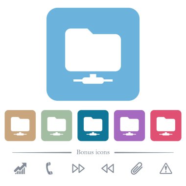 Renkli yuvarlak kare arkaplan üzerine ağ dizini beyaz düz simgeleri. 6 bonus simgesi dahil