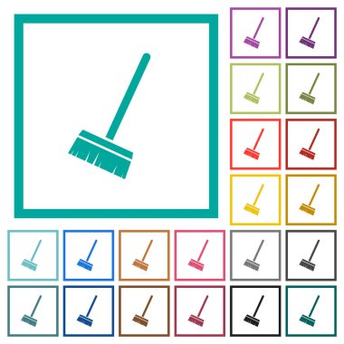 Beyaz arkaplanda çeyrek çerçeveli ev süpürgesi düz renk simgeleri