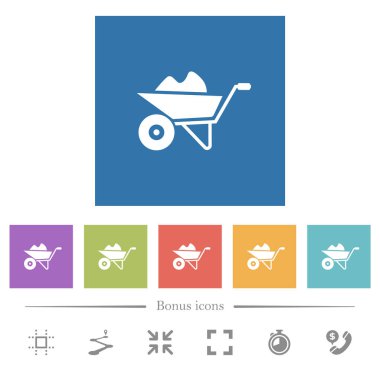 Kare arkaplanda el arabasının düz beyaz simgeleri var. 6 bonus simgesi dahil.