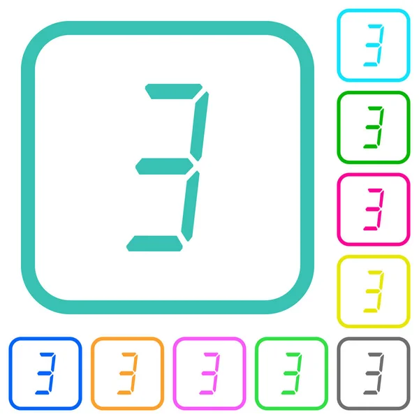 Numérique Numéro Trois Sept Segments Type Vif Icônes Plates Couleur — Image vectorielle