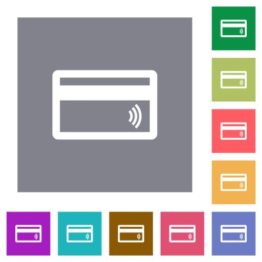 Basit renk karesi arkaplanlarında temassız kredi kartı simgeleri