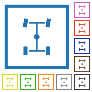 Beyaz arkaplanda kare çerçevelerde merkezi diferansiyel düz renk simgeleri