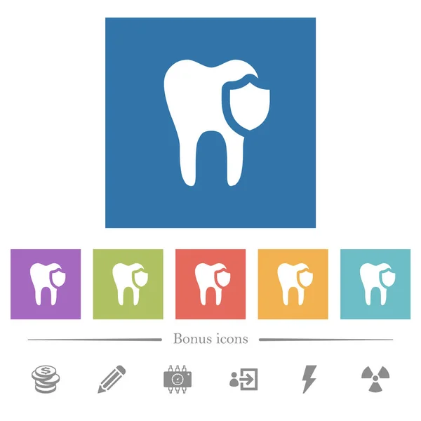 Protezione Dentale Piatto Icone Bianche Sfondi Quadrati Icone Bonus Incluse — Vettoriale Stock