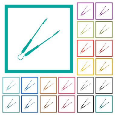 Barbekü maşası beyaz arkaplanda çeyrek çerçeveli düz renk simgeleri