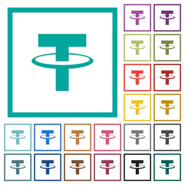 Beyaz arkaplanda çeyrek çerçeveli dijital kripto para birimi düz renk simgelerini bağla